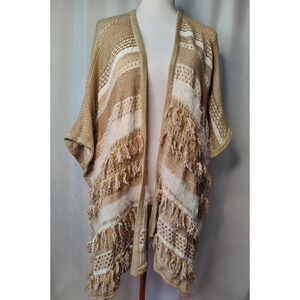 Boutique Shawl Boho Tassel Lagenlook Gold Beige White Poncho One Size